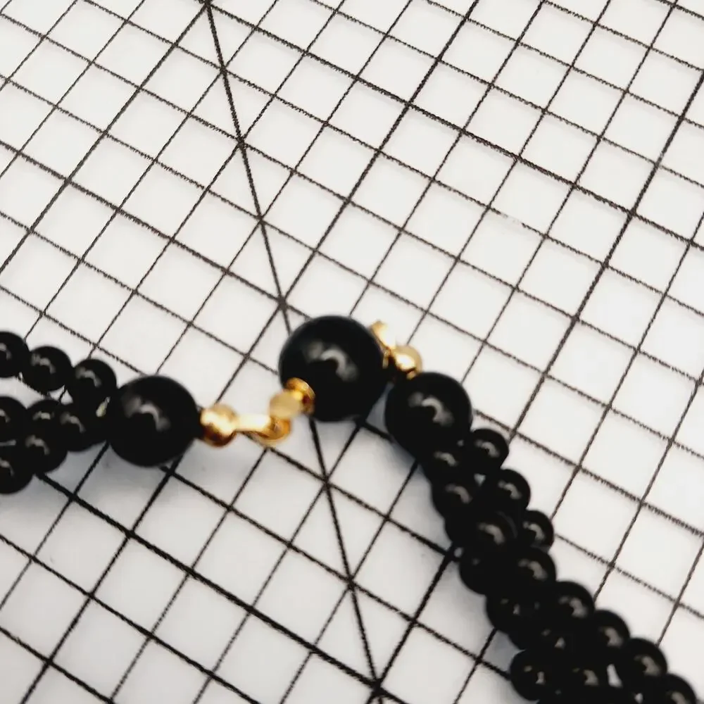 Necklace VTG Beaded Black Gold Cluster Bib Statement Retro Formal Cocktail 90s
